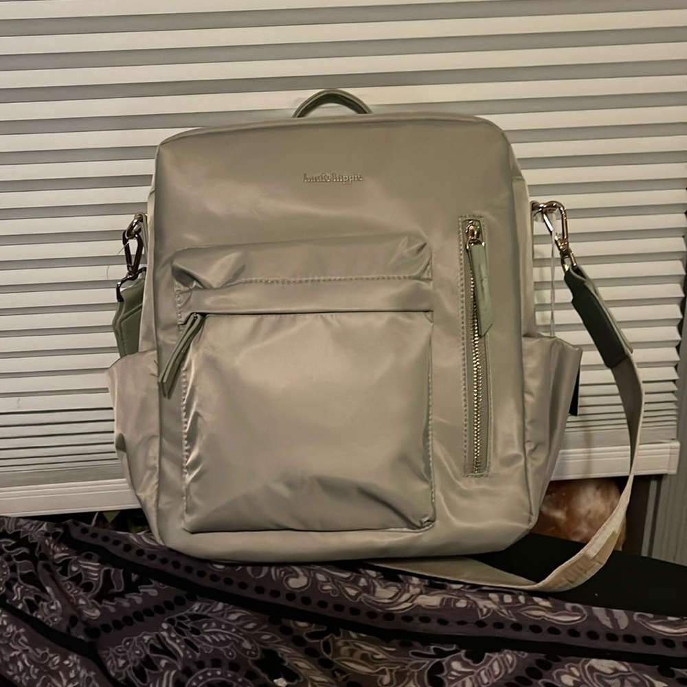 Haute Hippie Green On the Go Backpack Viral Decorative Beige Strap NWT